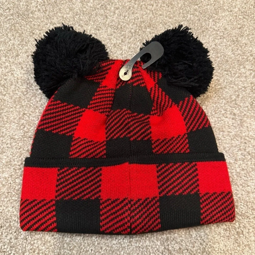 Igloos youth red/ black checkered knit hat with Pom-poms NWT.